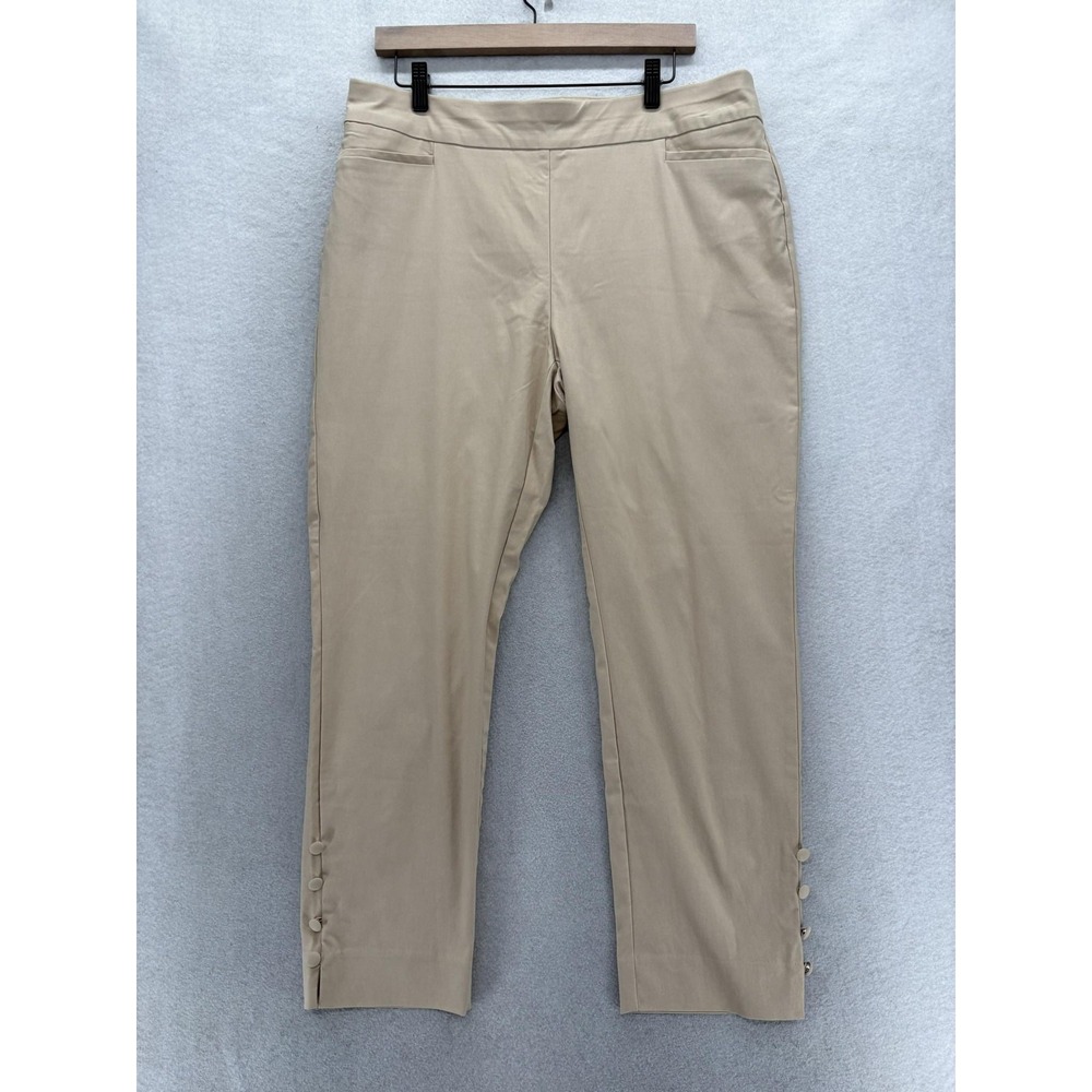Chico's So Slimming Brigitte Ankle Pants Womens 2.5 Beige Button Hem Stretch NWT